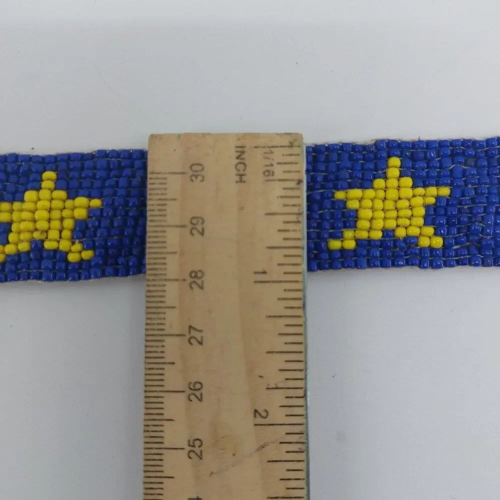 CDE Belt Size 28 Women Leather Tips Hand Beaded Star Flags